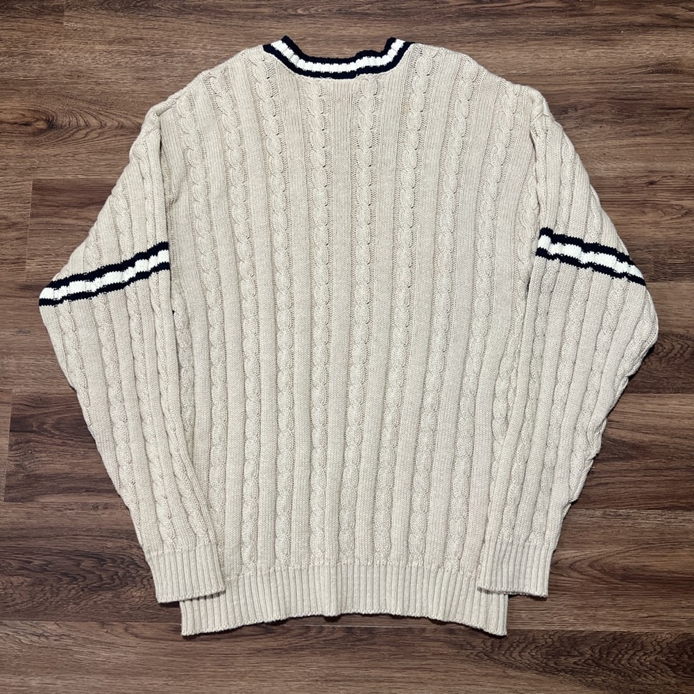Mens small vintage y2k Aeropostale cable v-neck sweater pullover cream stripe - Picture 4 of 6